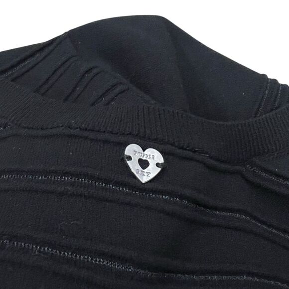 Twinset Milano Black Chevron Scalloped A-line Dress L - Picture 3 of 6